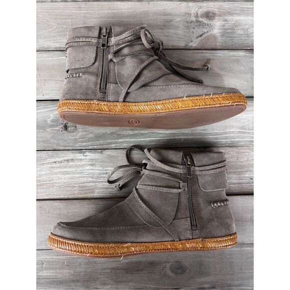 UGG Reid Lace-Up Flat Moc Leather Gray Bootie Size 7 - Picture 5 of 10